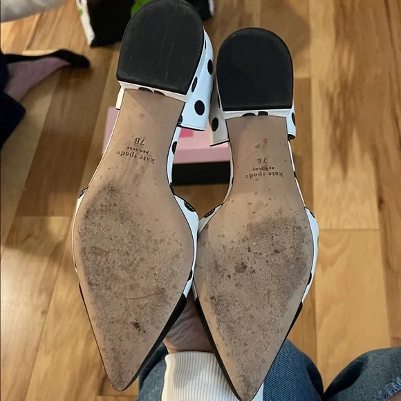 kate spade Black and White Polka Dot Pointed Toe D'Orsay Flats - Picture 2 of 6